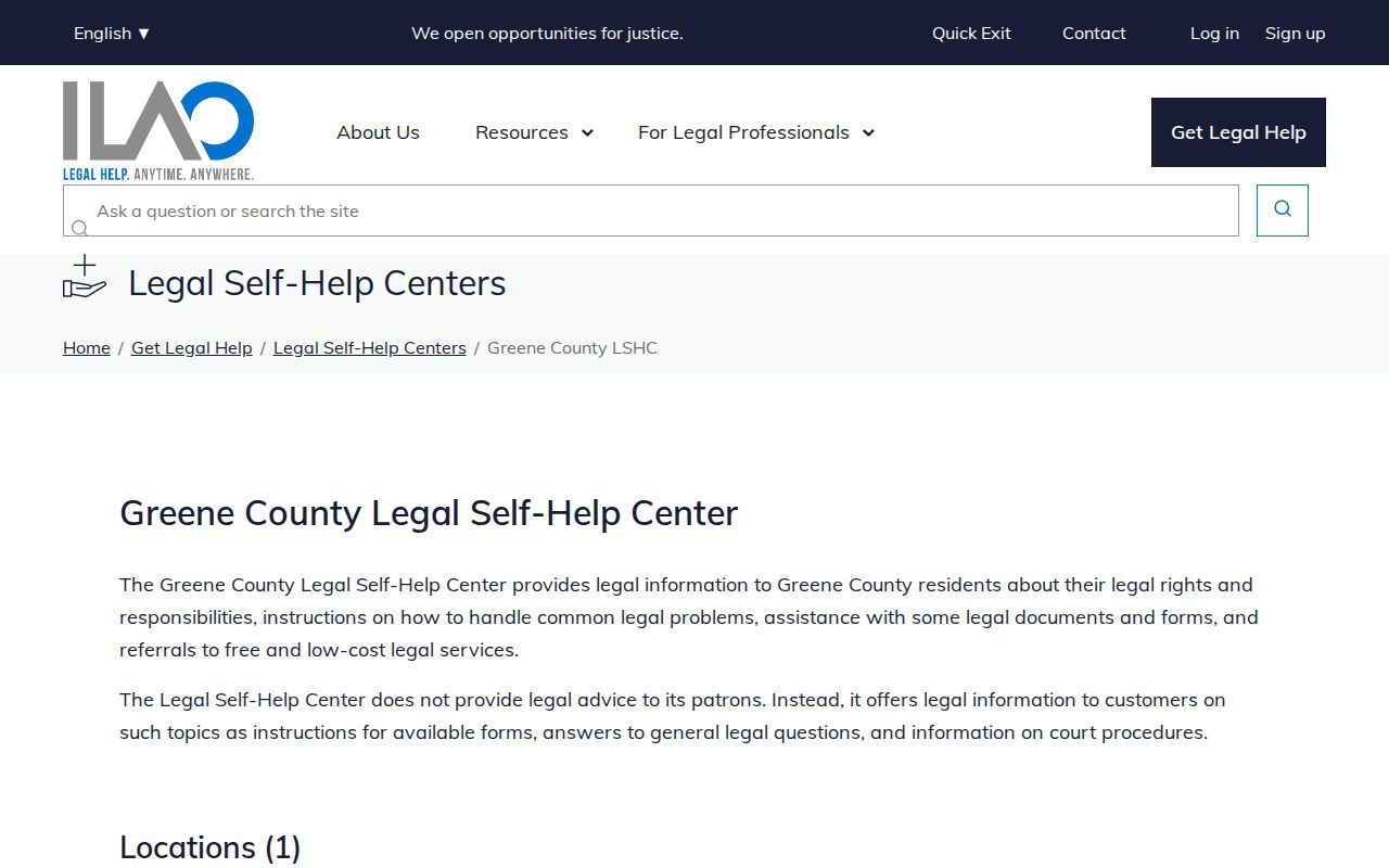 Greene County Illinois Legal Self-Help Center information page